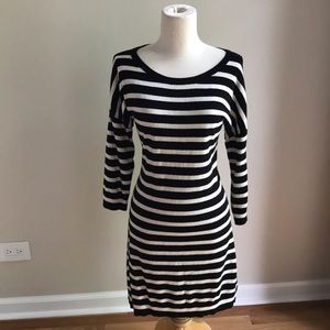 Black and White Striped Fitted Sweater Dress